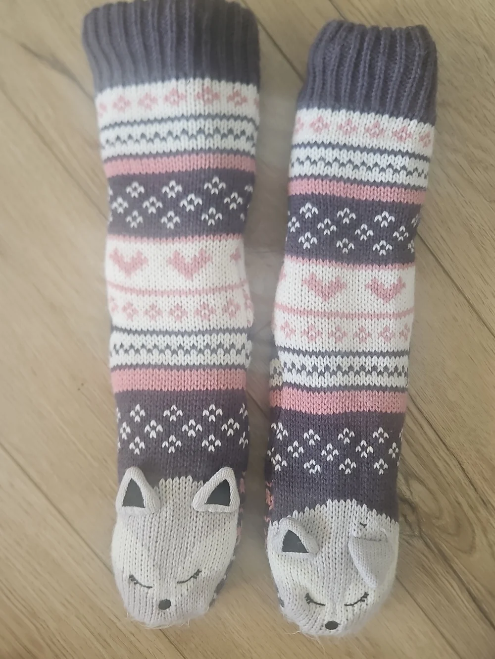 Cozy Fox Toe Sweater Knit Long Knee-High Socks in Gray, Pink, Cream